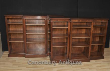 Pair Regency Breakfront Bookcases Open Bookcase Flame Mahogany