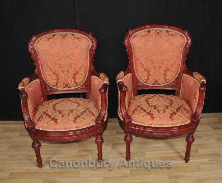 Pair Victorian Arm Chairs Mahogany Seats Chair Sofa