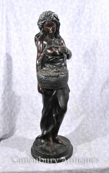 Bronze Flower Seller Figurine Statue - 3ft Victorian
