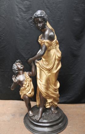 4ft Bronze Mother & Child Figurine Signed Moreau French