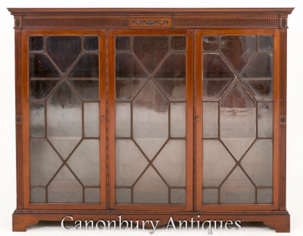 Antique Mahogany Victorian Bookcase Glass Display Cabinet 1890