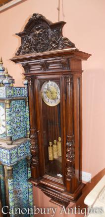 Antique Mahogany Vienna Regulator Wall Clock Hand Carved Viennese