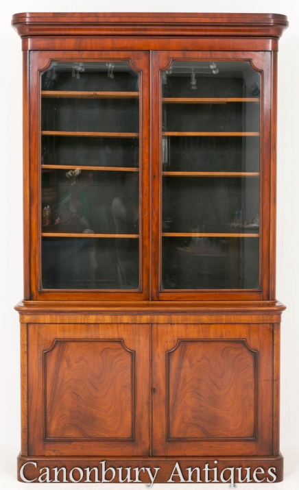 Antique Victorian Bookcase Glass Cabinet Mahogany 1860