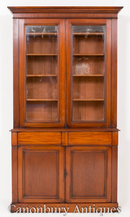 Antique Victorian Mahogany Bookcase Glass Display Cabinet