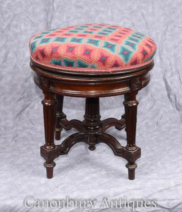 Antique Victorian Piano Stool Ajustable Height Rosewood