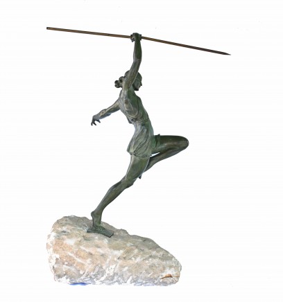 Art Deco Bronze Javelin Thrower by Fayral Diana Hunter Statue