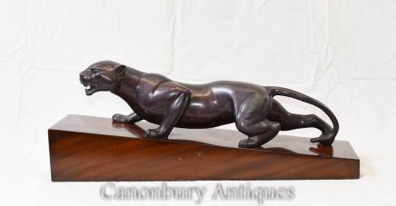 Art Deco Bronze Panther Statue Lion Cheetah Casting
