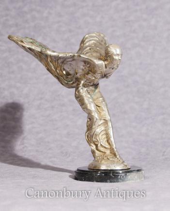 Art Nouveau Silver Spirit Bronze Statue Flying Lady 