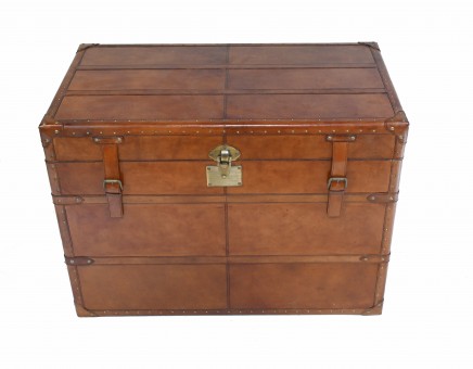 Leather Campaign Chest Luggage Trunk Storage Box Coffee Table