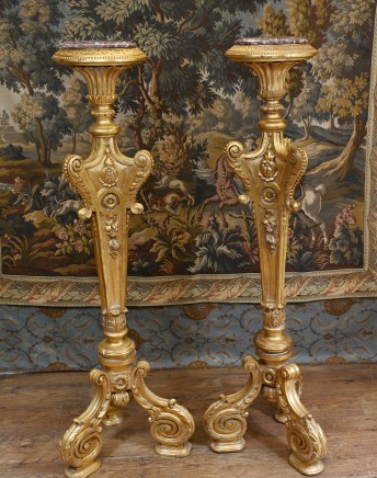 Carved Gilt Pedestal Stands Tables - French Rococo