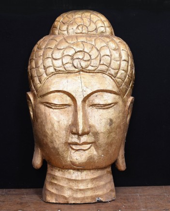 Carved Tibetan Buddha Bust - Hand Carved Buddhist Art Sculpture
