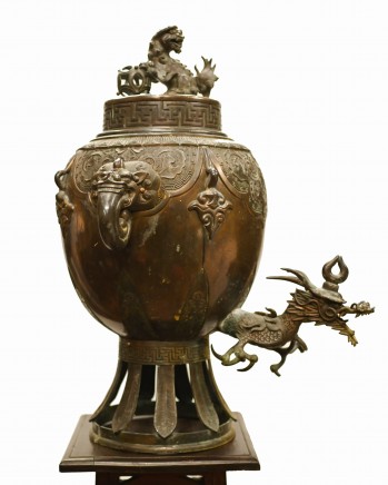 Chinese Qing Bronze Samovar Dragon Tea Urn 1880