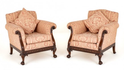 Chippendale Club Chairs Mahogany Arm Ball and Claw