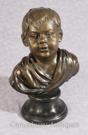 Classical French Bronze Boy Bust Casting Child