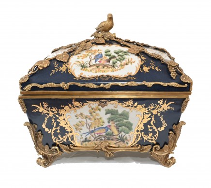 Dresden Porcelain Jewellery Box Casket German  Case Ormolu Bird