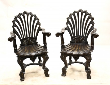 English Rococo Grotto Chairs Carved Seats 1930