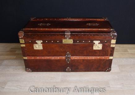 English Steamer Trunk Leather Luggage Box Case Coffee Table