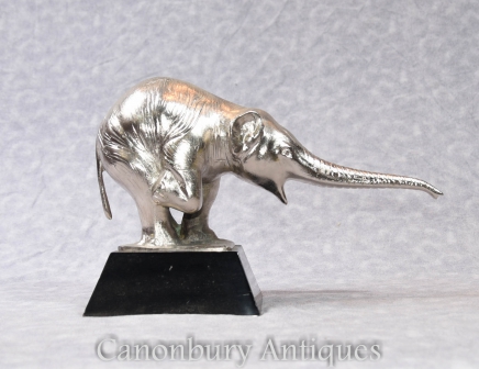 French Art Deco Elephant Statue Silver Plate Bronze