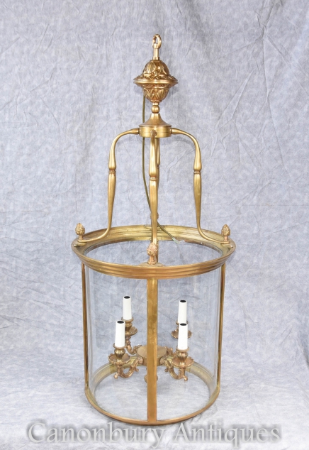 French Empire Brass Lantern Light Candelabras Chandelier