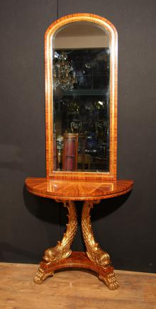 French Empire Console Table and Mirror Set Gilt Serpents