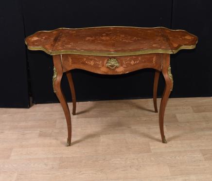 French Empire Extending Side Table Marquetry Inlay Drop Leaf 1880