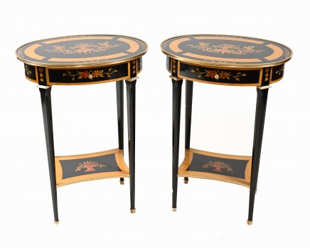 French Empire Lacquer Oval Side Tables Cocktail