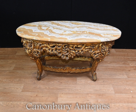 French Gilt Coffee Table Oval Louis XVI 