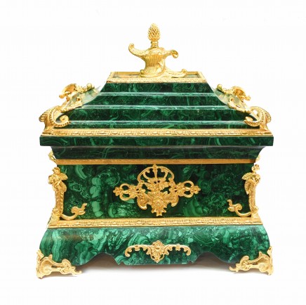 French Malachite Marriage Casket Ormolu Box