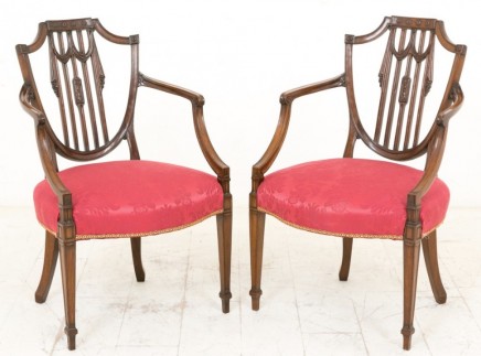 Hepplewhite Arm Chairs - Antique Mahogany Circa 1900