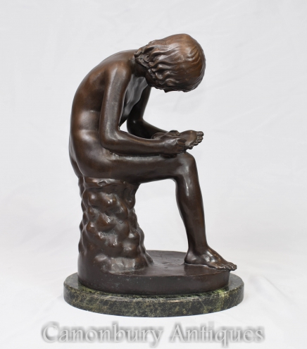 Italian Bronze Statue Spanario Classica Boy Thorn Foot Figurine Signed
