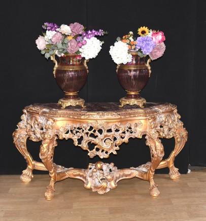 Italian Rococo Gilt Console Table - Carved Hall Tables