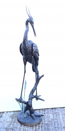 Large Bronze Crane Fountain Garden Bird Sculpture