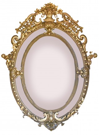 Large French Gilt Mirror Oval Cherub Frame Louis XVI