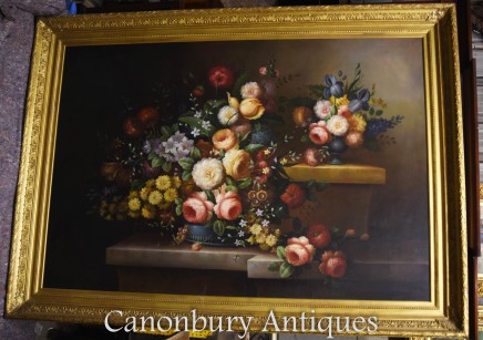 Large Oil Painting - Victorian Floral Still Life Gilt Frame