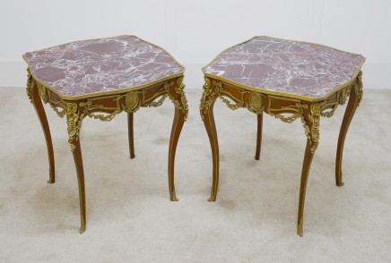 Louis XVI Side Tables Gilt Marble Topped Cocktail Tables