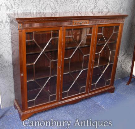 Mahogany Glazed Hepplewhite Cabinet Bookcase Circa 1890