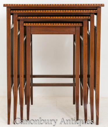 Mahogany Sheraton Inlay Nest Tables Side Table 1890