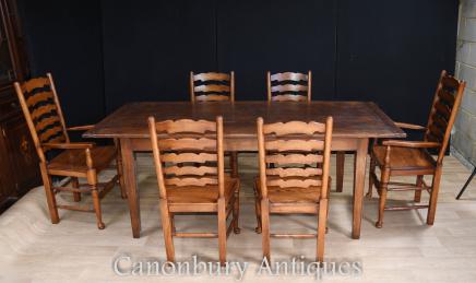 Oak Refectory Table Set 6 Ladderback Chairs Farmhouse Dining Set