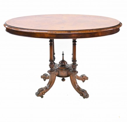 Oval Victorian Side Table Walnut Inlay Cabriole Leg