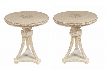 Pair Arabic Side Tables Bone Inlay Interiors