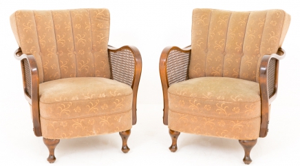 Pair Art Deco Club Arm Chairs Sofa Seats