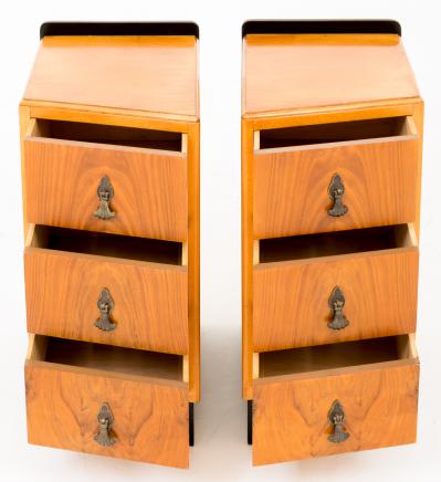 Pair Art Deco Walnut Bedside Chests Cabinets