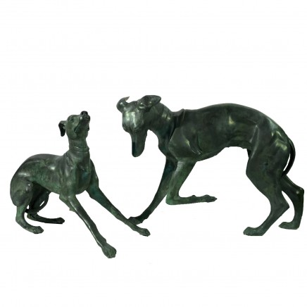 Pair Art Whippet Dog Statues Garden Casting