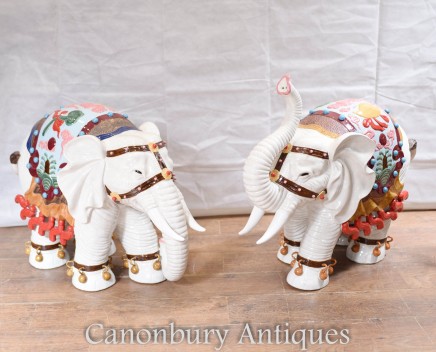 Pair Big Porcelain Elephants Chinese Export