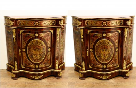 Pair Boulle Cabinets French Marquetry Inlay