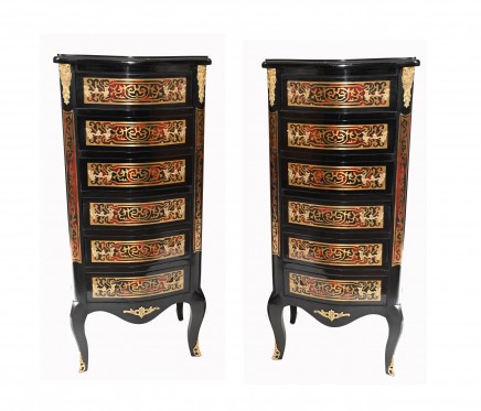 Pair Boulle Chest of Drawers Tall Boy French Inlay
