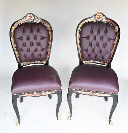 Pair Boulle Chairs Inlay Accent Louis XVI Furniture