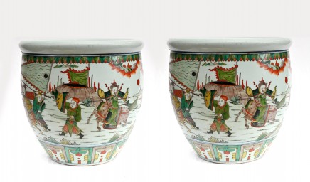 Pair Chinese Qianlong Porcelain Planters Pots Bowls Jardinieres