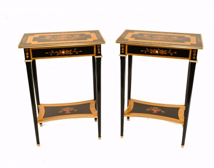 Pair Empire Black Lacquer Side Tables Cocktail