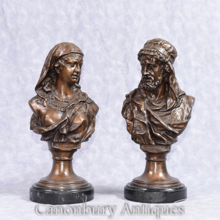 Pair French Arab Moor Busts Male Female Statue